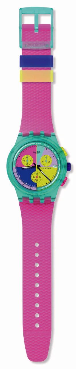SWATCH Neon Flash Arrow Chronograph 42mm Pink Silicon Strap SUSG408 - 2