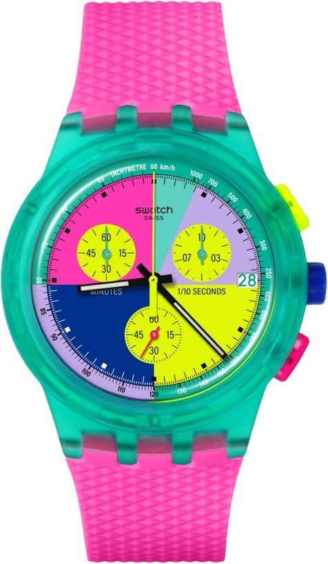 SWATCH Neon Flash Arrow Chronograph 42mm Pink Silicon Strap SUSG408 - 1