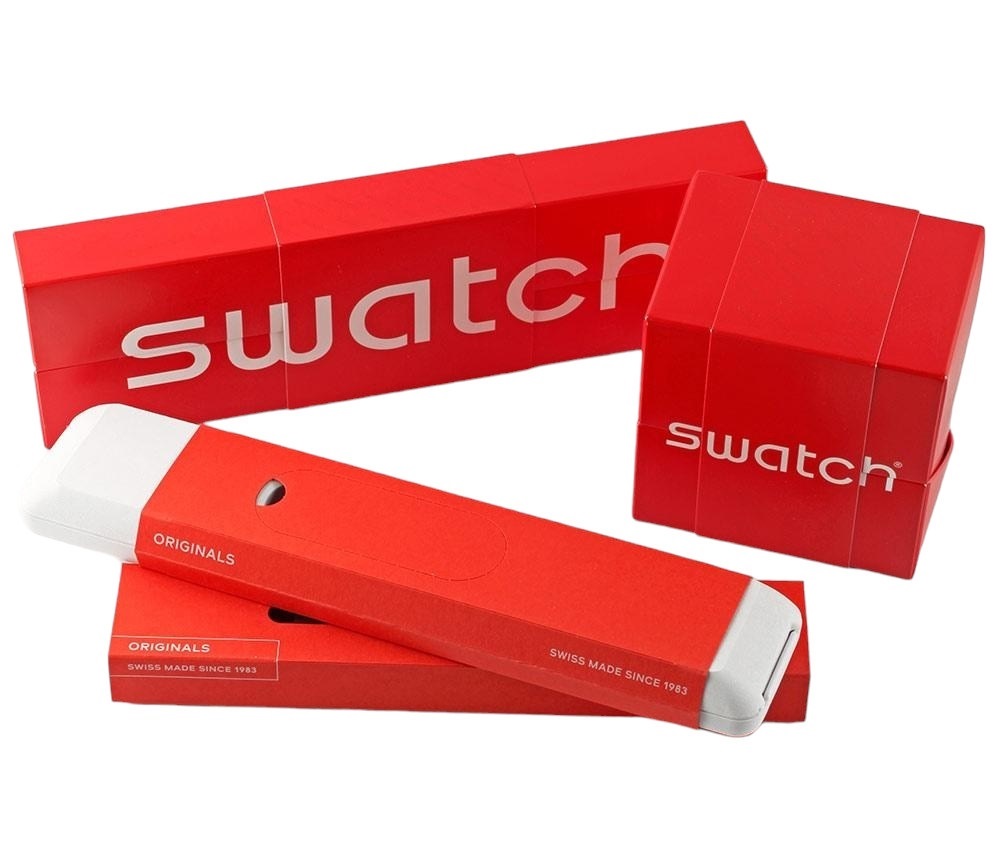 SWATCH Sand Storm III Three Hands 42.7mm Black Stainless Steel Brown Leather Strap YWB400 - 2