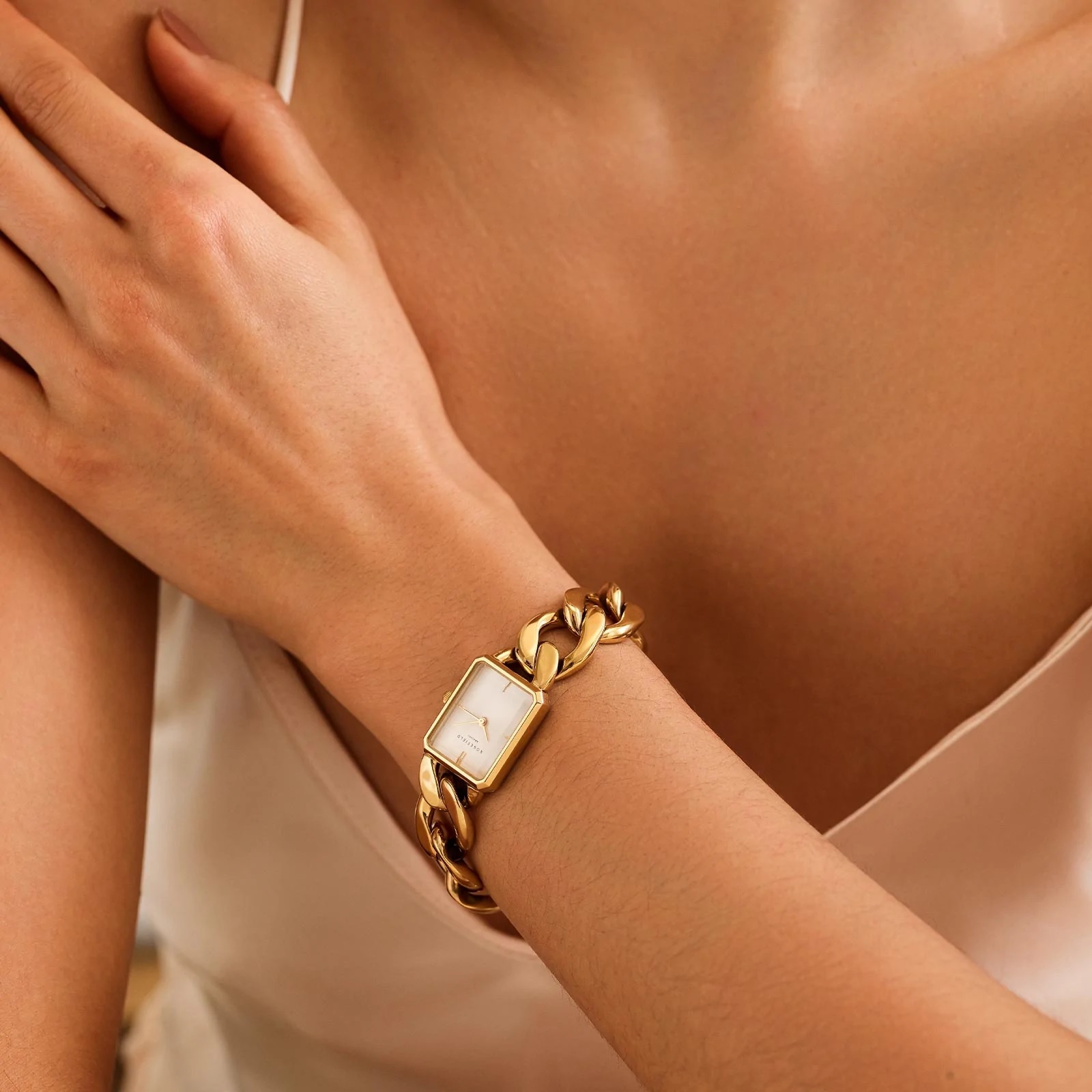 ROSEFIELD The Octagon XS White Sunray 19.5x24mm Gold Stainless Steel Bracelet SWGSG-O55 - 5
