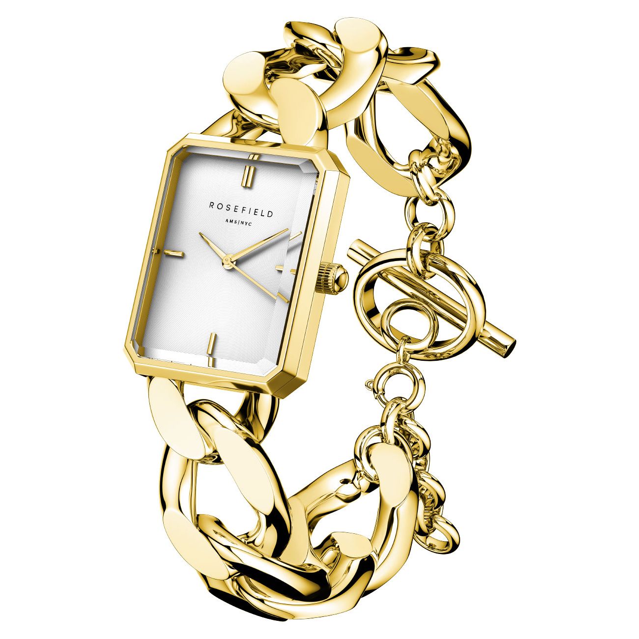 ROSEFIELD The Octagon XS White Sunray 19.5x24mm Gold Stainless Steel Bracelet SWGSG-O55 - 