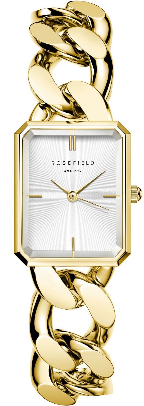 ROSEFIELD The Octagon XS White Sunray 19.5x24mm Gold Stainless Steel Bracelet SWGSG-O55 - 