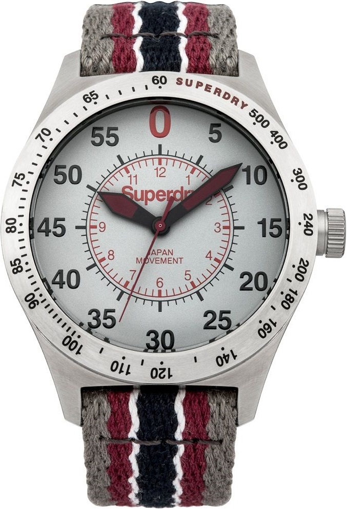 SUPERDRY Compound Three Hands 44mm Silver Stainless Steel Gray Fabric Strap SYG131R - 