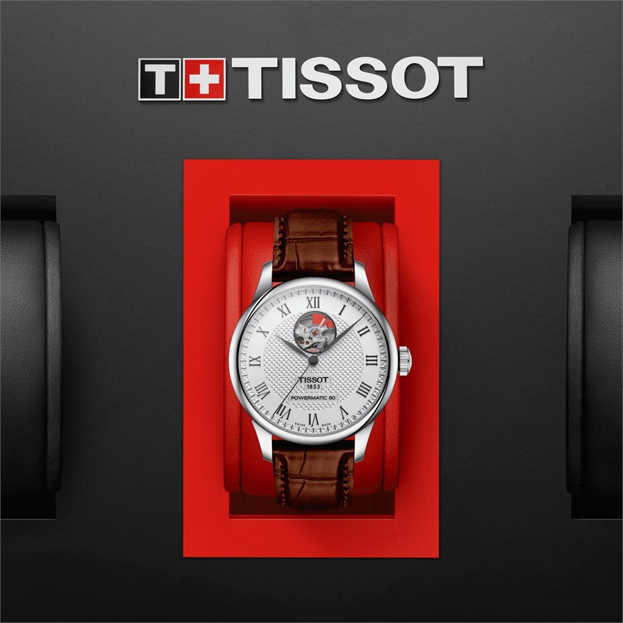 TISSOT Le Locle Powermatic 80 Open Heart Silver Dial 39.3mm Silver Stainless Steel Brown Leather Strap T006.407.16.033.01 - 5