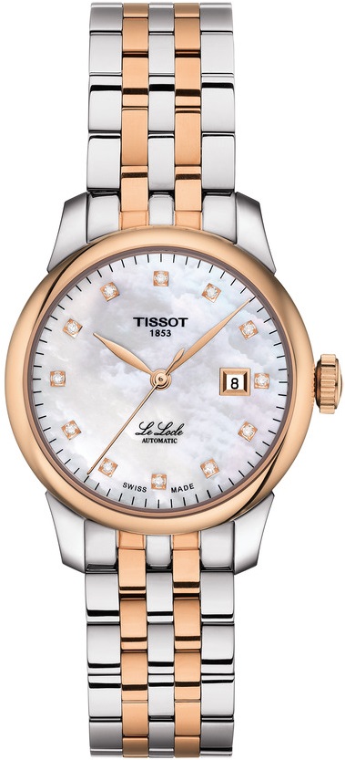 TISSOT Le Locle Automatic Lady's Diamonds White Pearl Dial 29mm Two Tone Rose Gold Stainless Steel Bracelet T006.207.22.116.00 - 