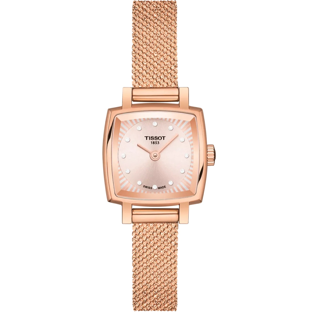 TISSOT Lovely Square Brilliants Two Hands 20mm Rose Gold Stainless Steel Mesh Bracelet T058.109.33.456.00 - 