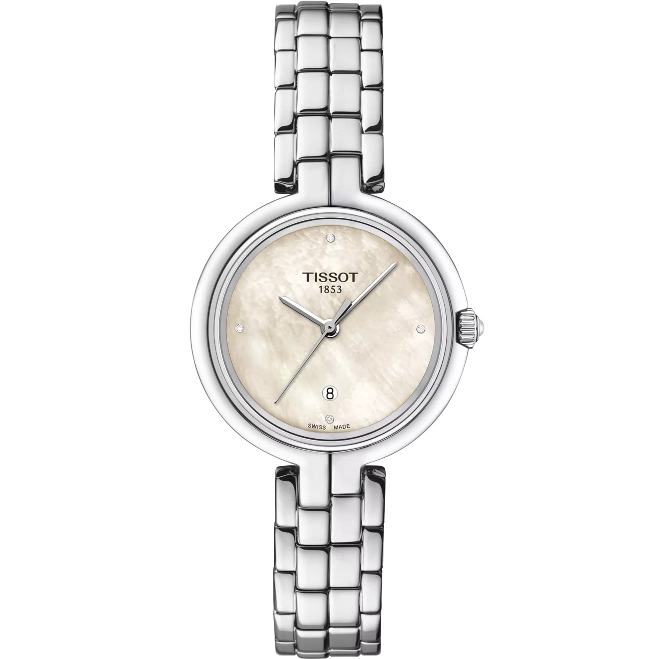 TISSOT Flamingo White Pearl Dial with Diamonds 30mm Silver Stainless Steel Bracelet T094.210.11.116.02 - 