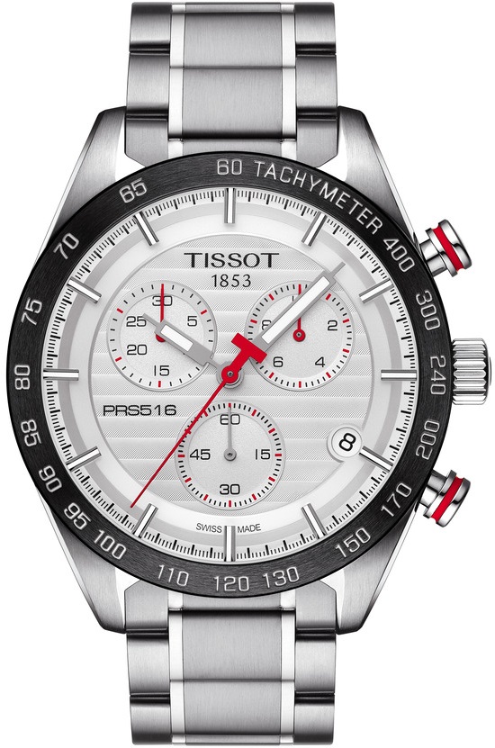 TISSOT PRS 516 Chronograph White Dial 42mm Silver Stainless Steel Bracelet T100.417.11.031.00 - 