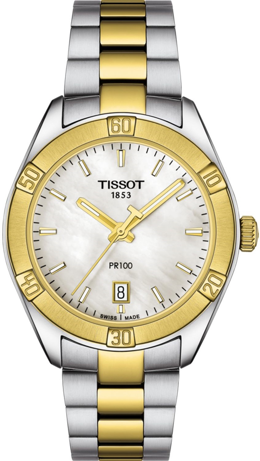 TISSOT PR 100 Sport Chic Mother of Pearl Dial 36mm Two Tone Gold Stainless Steel Bracelet T101.910.22.111.00 - 