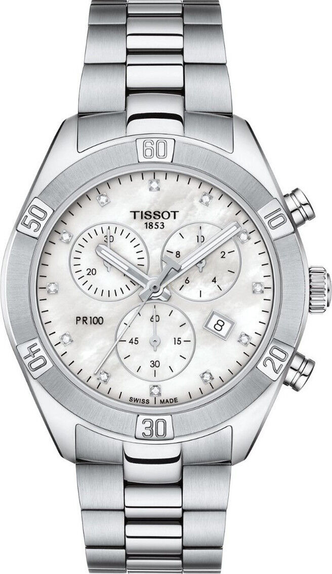 TISSOT PR 100 Sport Chic Lady's Diamonds Chronograph 38mm Silver Stainless Steel Bracelet T101.917.11.116.00 - 