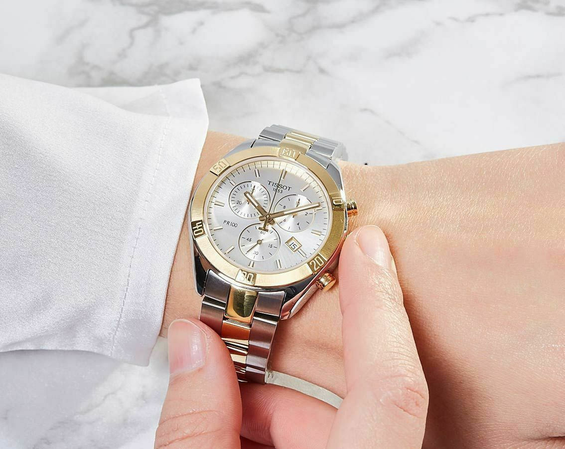 TISSOT PR 100 Sport Chic Lady's Chronograph 38mm Two Tone Gold & Silver Stainless Steel Bracelet T101.917.22.031.00 - 2