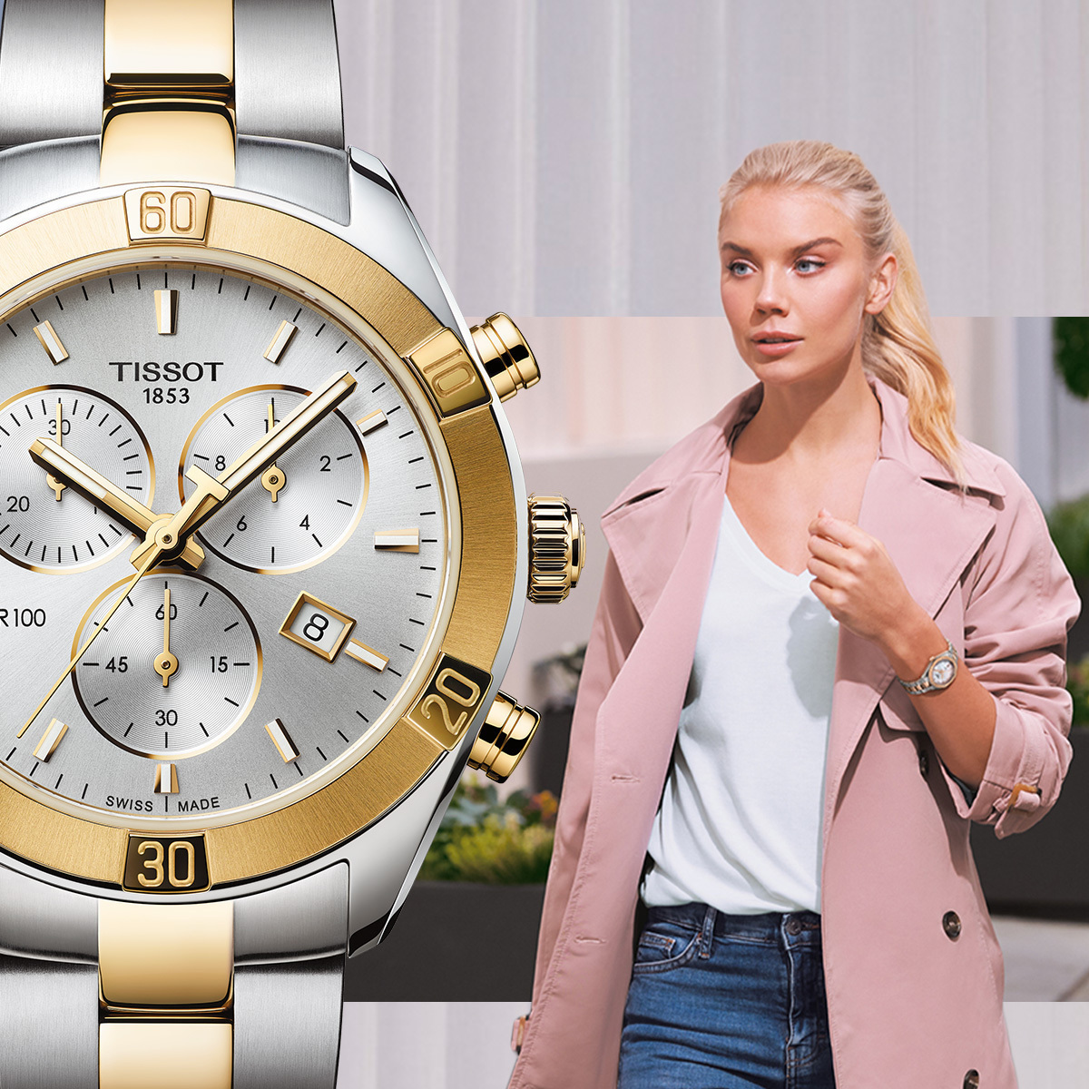 TISSOT PR 100 Sport Chic Lady's Chronograph 38mm Two Tone Gold & Silver Stainless Steel Bracelet T101.917.22.031.00 - 3