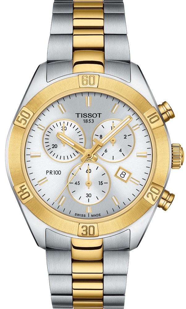 TISSOT PR 100 Sport Chic Lady's Chronograph 38mm Two Tone Gold & Silver Stainless Steel Bracelet T101.917.22.031.00 - 1
