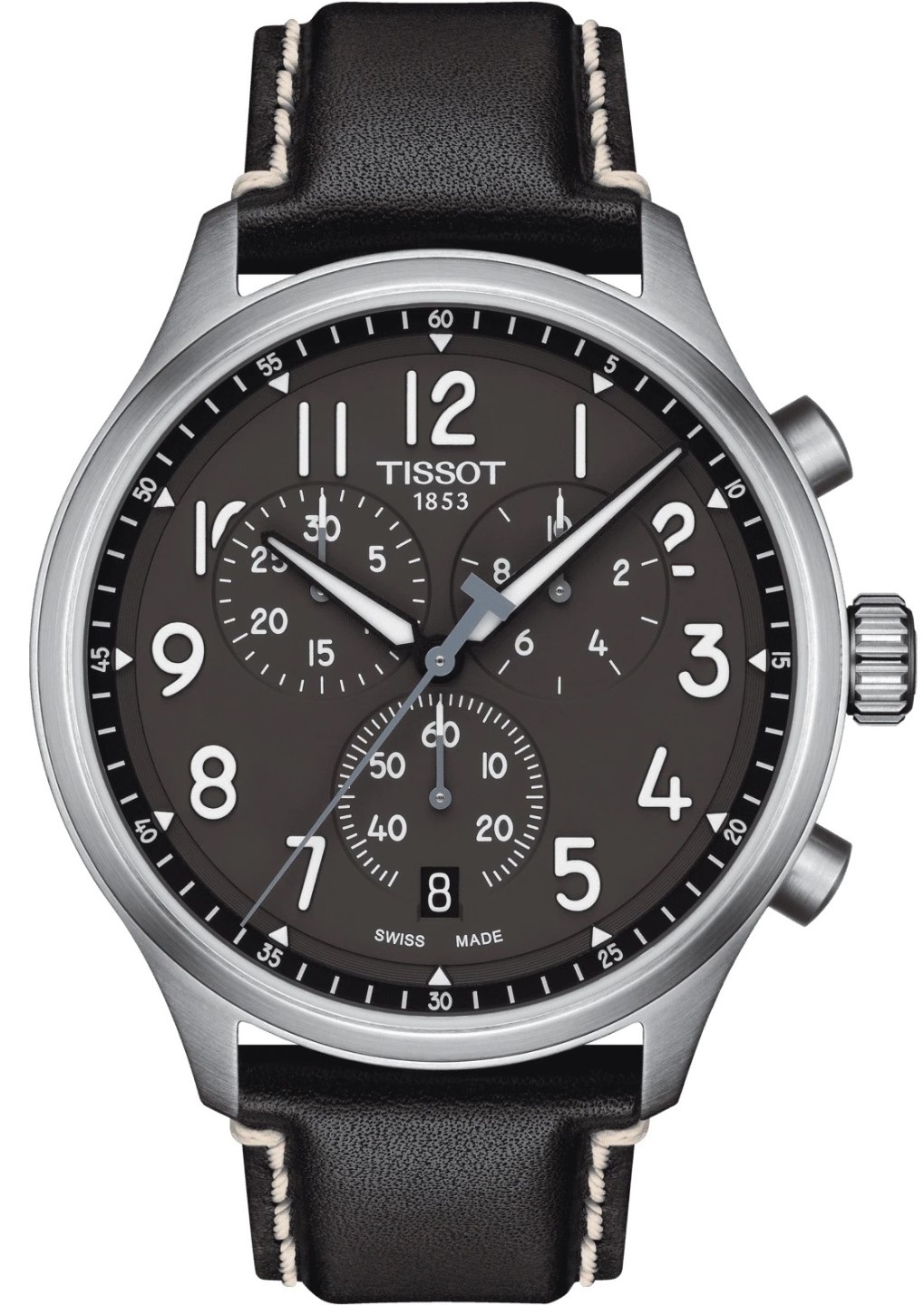 TISSOT XL Vintage Chronograph Anthracite Dial 45mm Silver Stainless Steel Black Leather Strap T116.617.16.062.00 - 