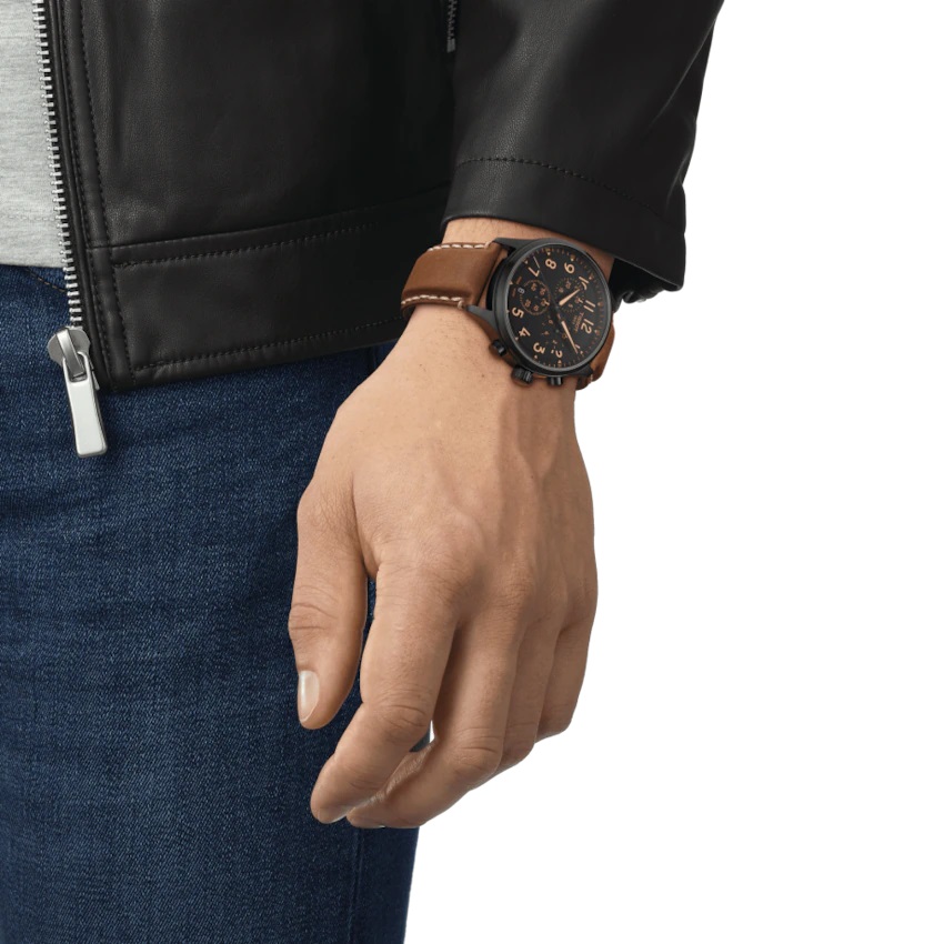 TISSOT XL Vintage Chronograph Black Dial 45mm Black Stainless Steel Brown Leather Strap T116.617.36.052.03 - 5