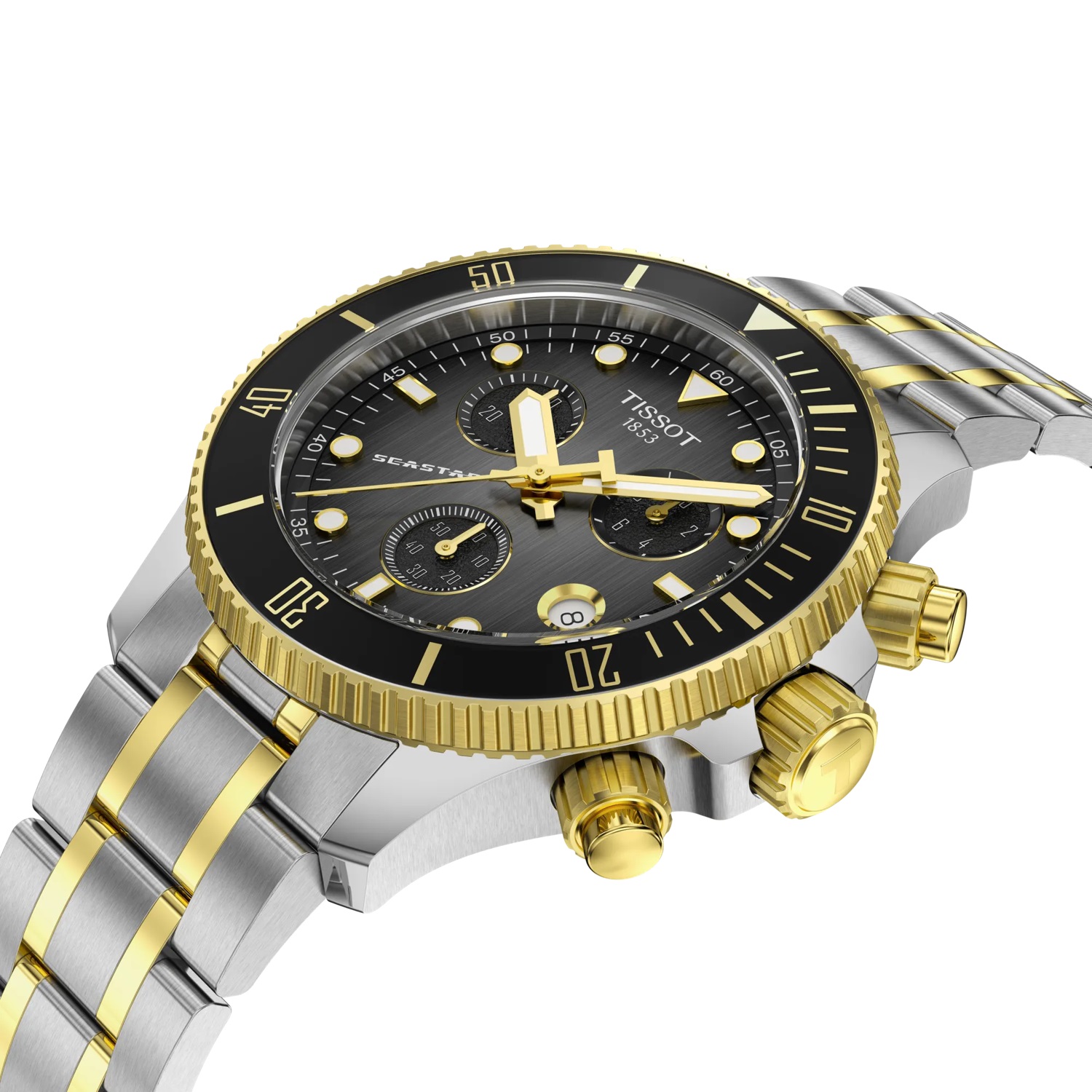 TISSOT Seastar 1000 Quartz Chronograph Gray Gradient Dial 38mm Two Tone Gold Stainless Steel Bracelet T120.217.22.061.00 - 