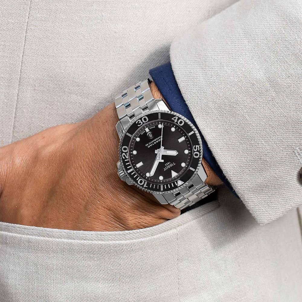 TISSOT Seastar 1000 Powermatic 80 Black Dial 43mm Silver Stainless Steel Bracelet T120.407.11.051.00 - 