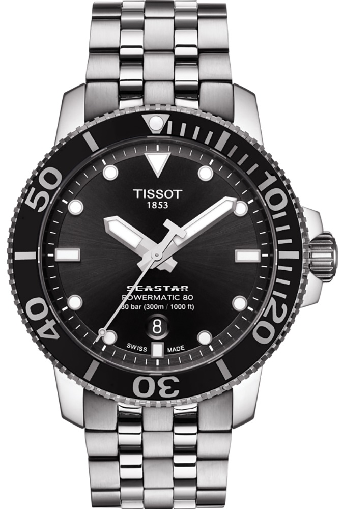 TISSOT Seastar 1000 Powermatic 80 Black Dial 43mm Silver Stainless Steel Bracelet T120.407.11.051.00 - 