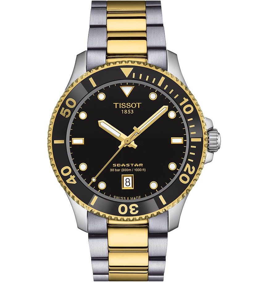 TISSOT Seastar 1000 Quartz Black Dial 40mm Two Tone Gold Stainless Steel Bracelet T120.410.22.051.00 - 