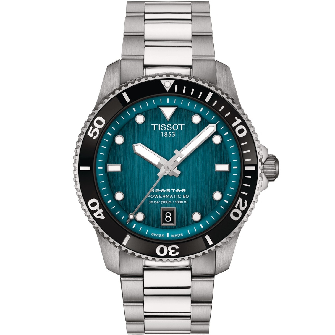 TISSOT Seastar 1000 Powermatic 80 Graded Turquoise-Black Dial 40mm Silver Stainless Steel Bracelet T120.807.11.091.00 - 