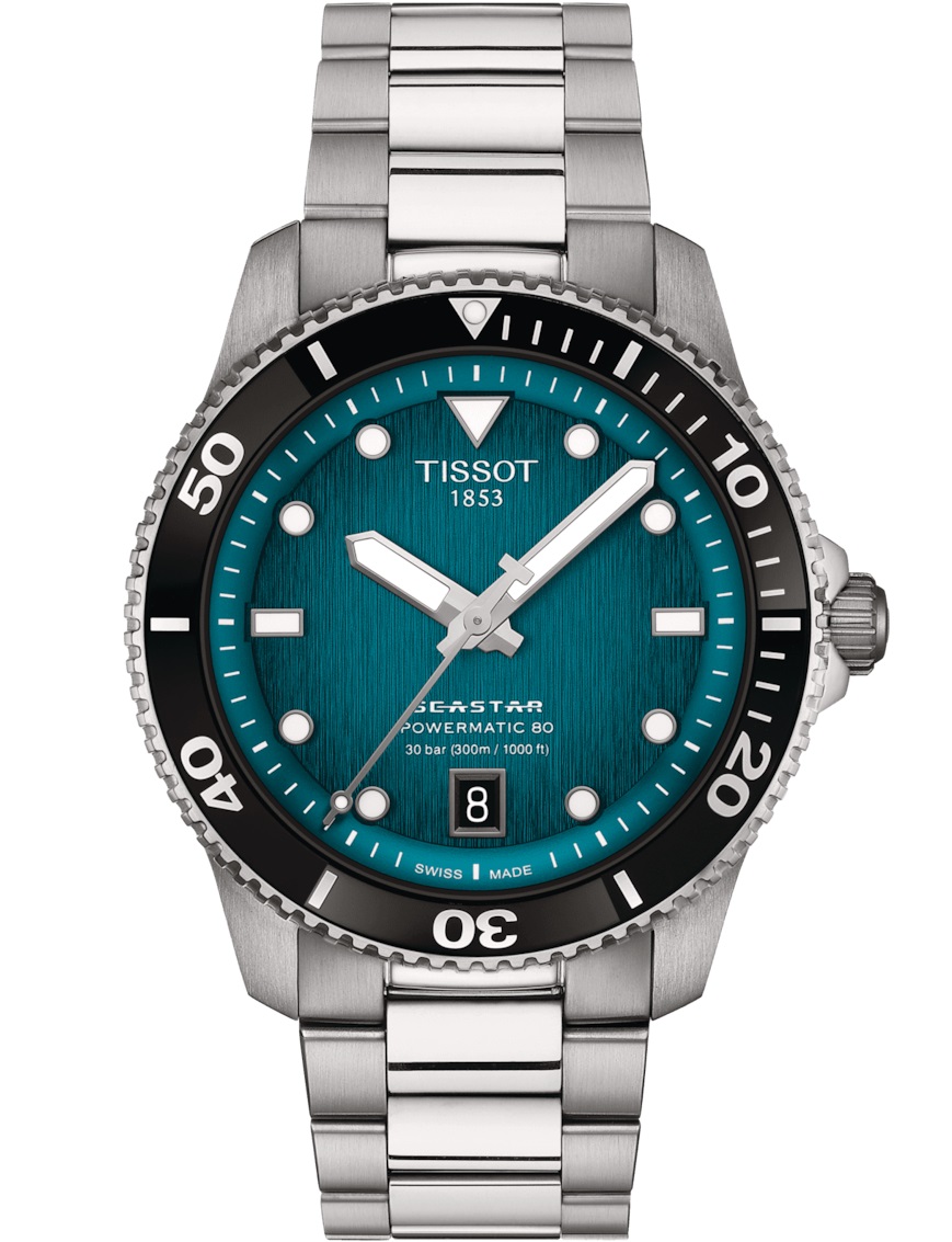 TISSOT Seastar 1000 Powermatic 80 Graded Turquoise-Black Dial 40mm Silver Stainless Steel Bracelet T120.807.11.091.00 - 