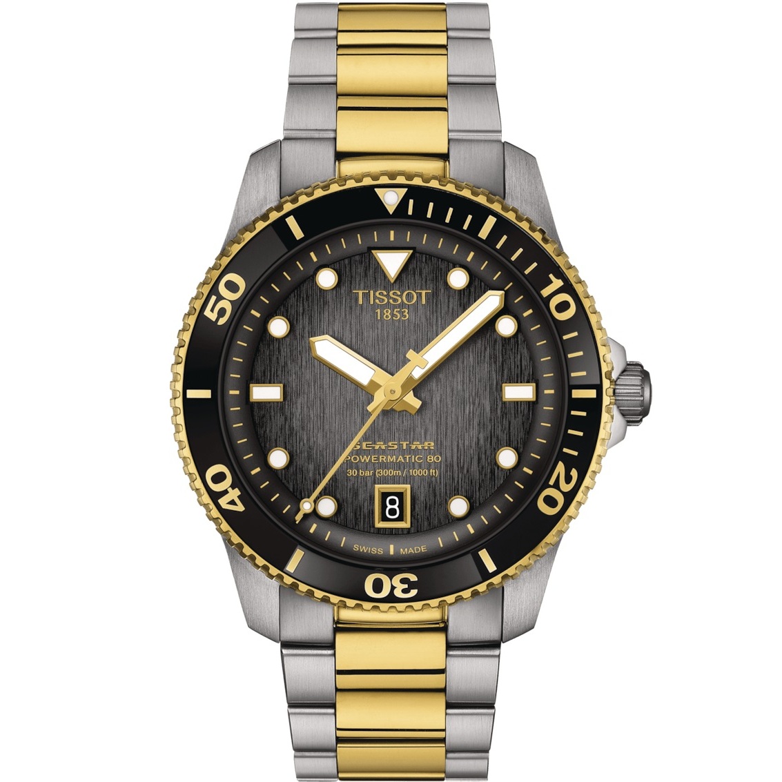 TISSOT Seastar 1000 Powermatic 80 Graded Grey-Black Dial 40mm Two Tone Gold Stainless Steel Bracelet T120.807.22.051.00 - 