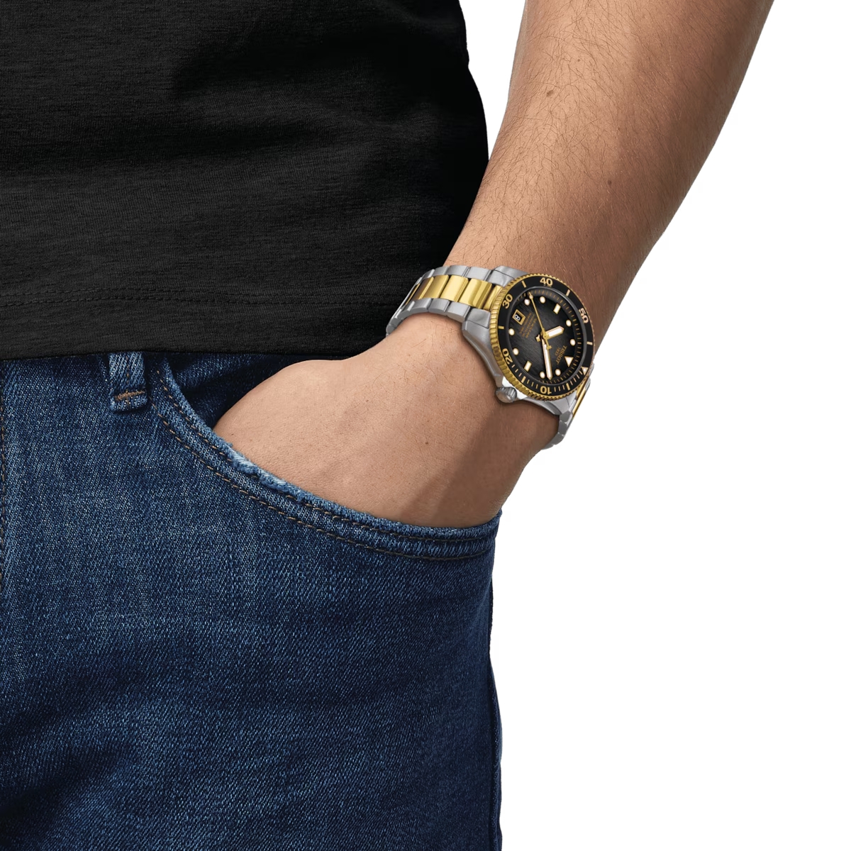 TISSOT Seastar 1000 Powermatic 80 Graded Grey-Black Dial 40mm Two Tone Gold Stainless Steel Bracelet T120.807.22.051.00 - 