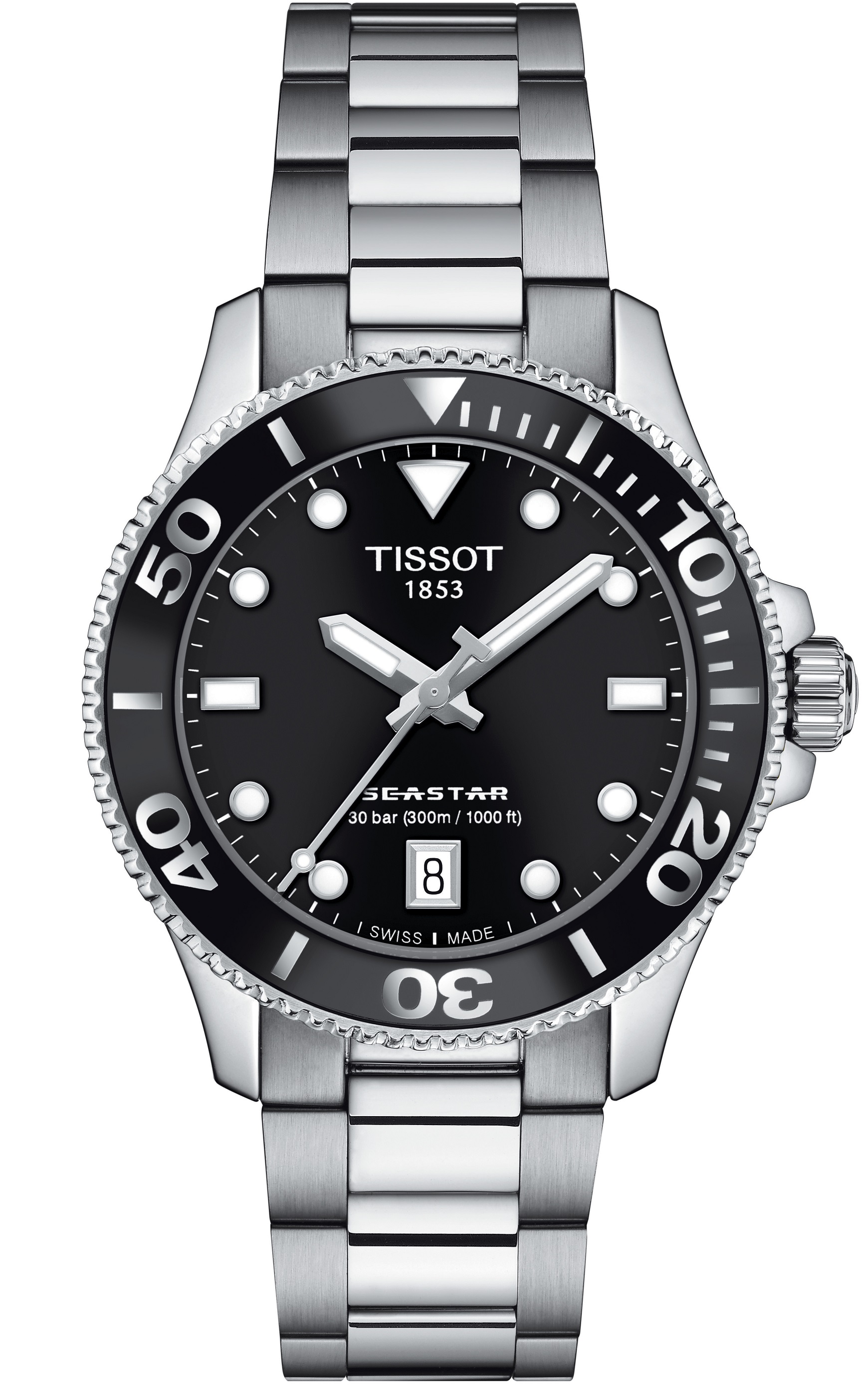 TISSOT Seastar 1000 Quartz Black Dial 36mm Silver Stainless Steel Bracelet T120.210.11.051.00 - 