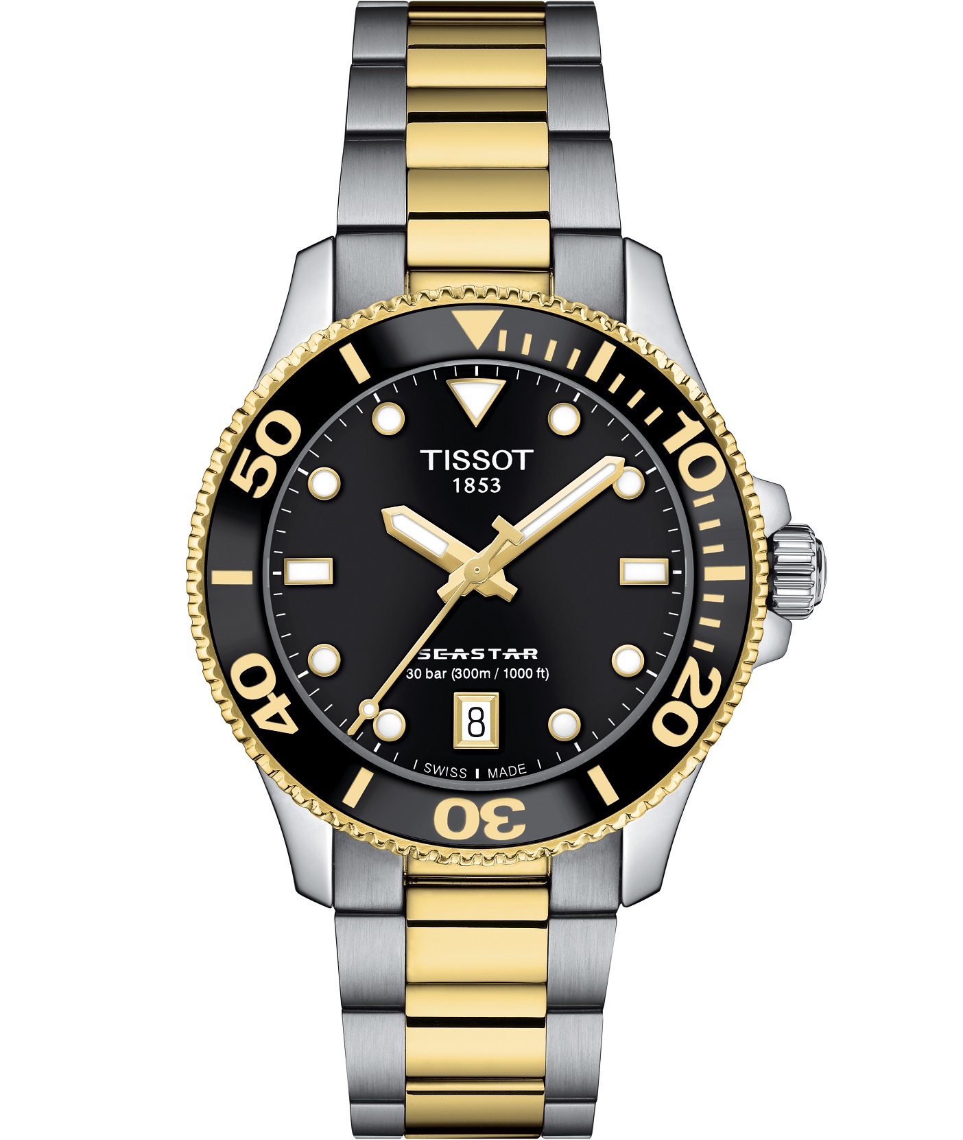 TISSOT Seastar 1000 Quartz Black Dial 36mm Two Tone Gold Stainless Steel Bracelet T120.210.22.051.00 - 