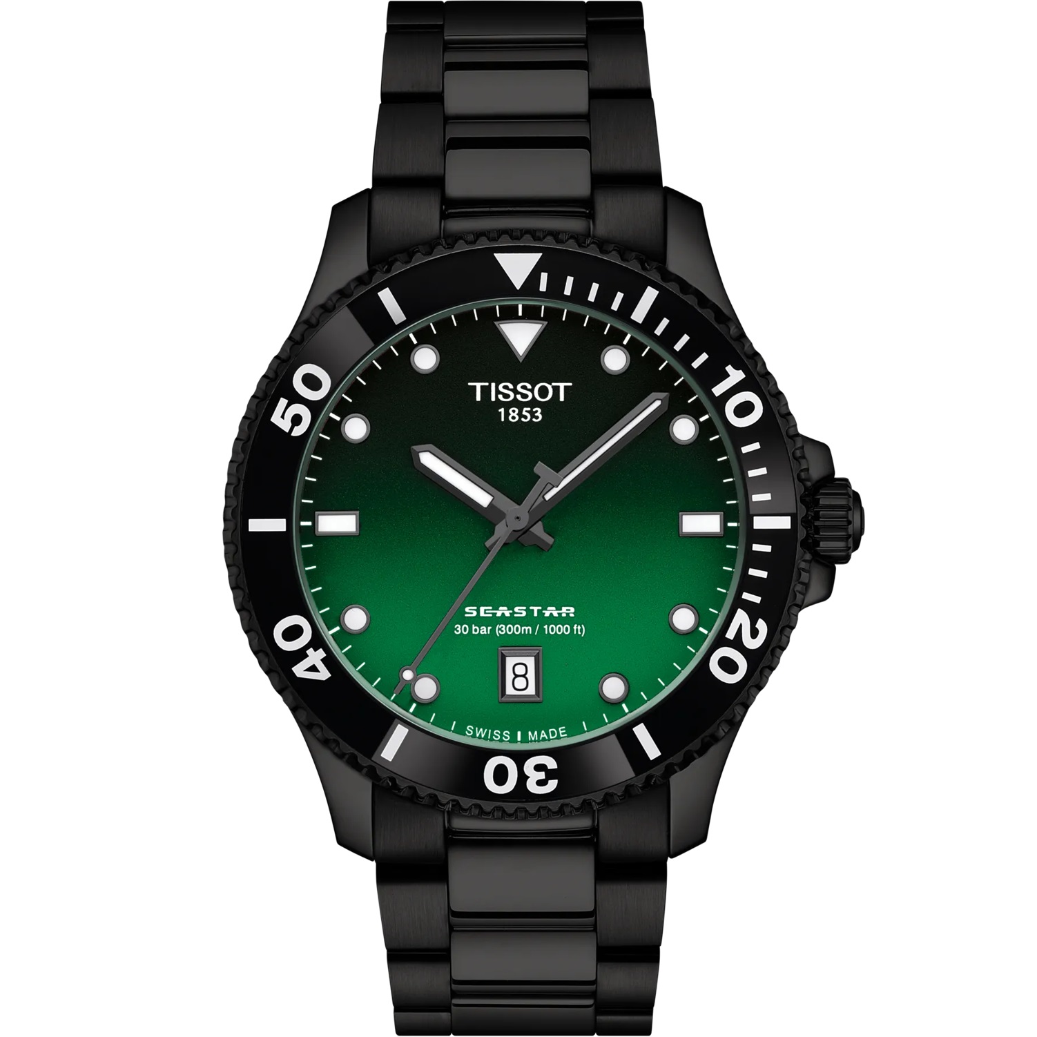TISSOT Seastar 1000 Quartz Green Gradient Dial 40mm Black Stainless Steel Bracelet T120.410.33.091.00 - 