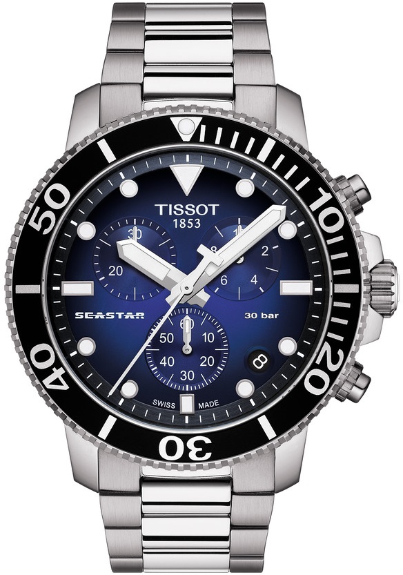 TISSOT Seastar 1000 Chronograph Blue-Black Dial 45.5mm Silver Stainless Steel Bracelet T120.417.11.041.01 - 