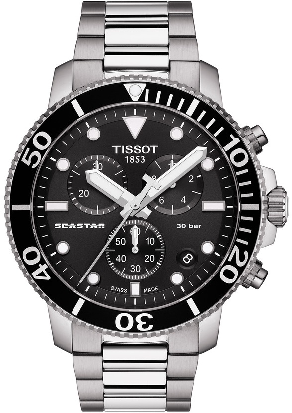 TISSOT Seastar 1000 Chronograph Black Dial 45.5mm Silver Stainless Steel Bracelet T120.417.11.051.00 - 