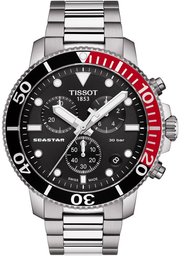 TISSOT Seastar 1000 Chronograph Black Dial 45.5mm Silver Stainless Steel Bracelet T120.417.11.051.01 - 
