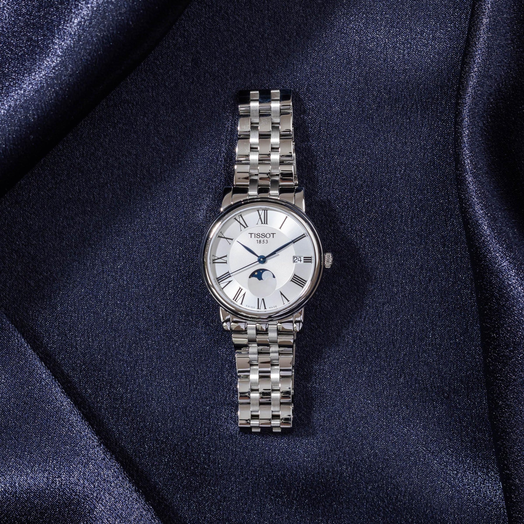 TISSOT Carson White Pearl Dial Moonface 32mm Silver Stainless Steel Bracelet T122.223.11.033.00 - 8