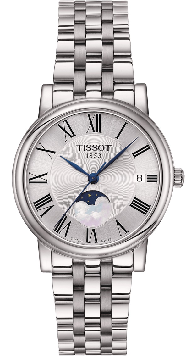 TISSOT Carson White Pearl Dial Moonface 32mm Silver Stainless Steel Bracelet T122.223.11.033.00 - 1
