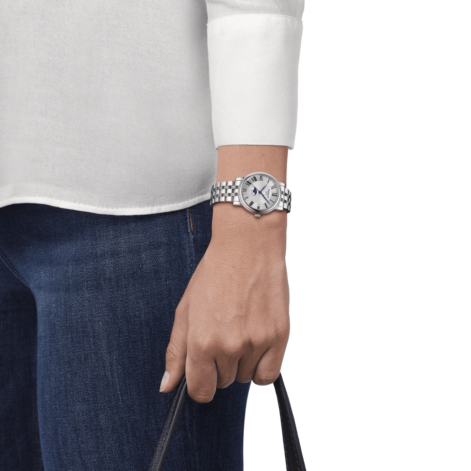 TISSOT Carson White Pearl Dial Moonface 32mm Silver Stainless Steel Bracelet T122.223.11.033.00 - 7
