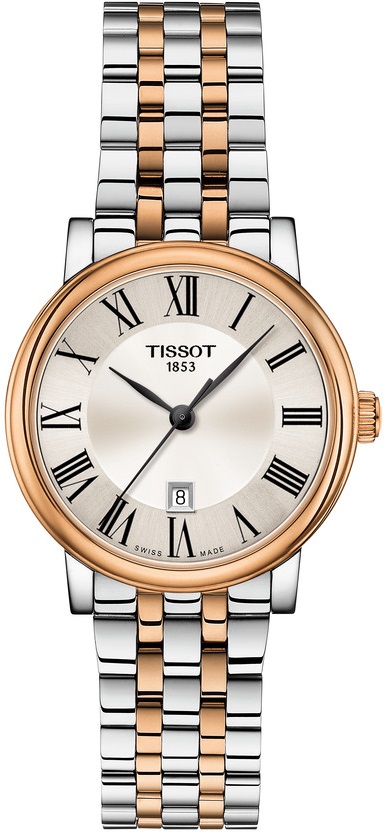 TISSOT Carson Silver Dial 30mm Two Tone Rose Gold Stainless Steel Bracelet T122.210.22.033.01 - 