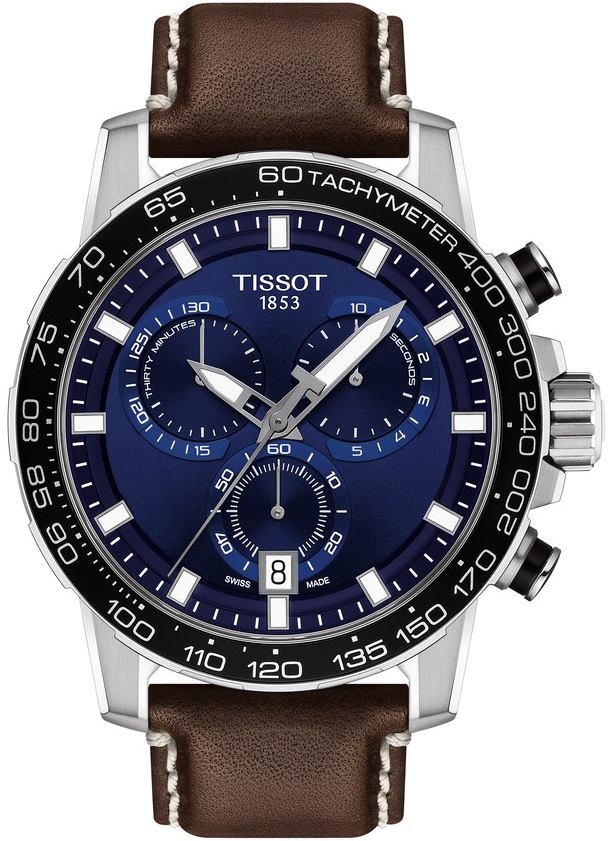 TISSOT Supersport Blue Chronograph 45.5mm Silver Stainless Steel Brown Leather Strap T125.617.16.041.00 - 
