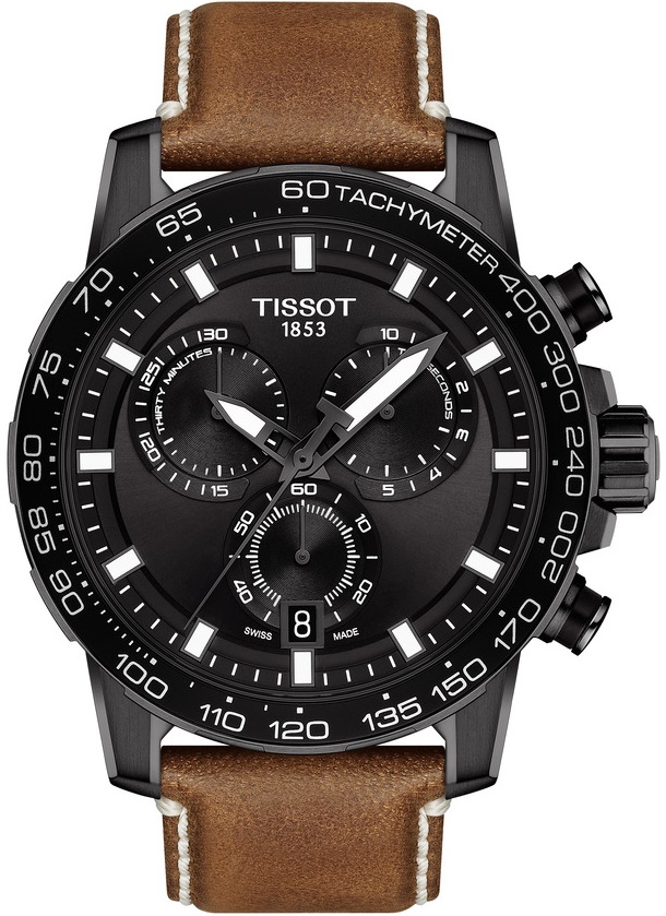 TISSOT Supersport Chronograph Black Dial 45.5mm Black Stainless Steel Brown Leather Strap T125.617.36.051.01 - 