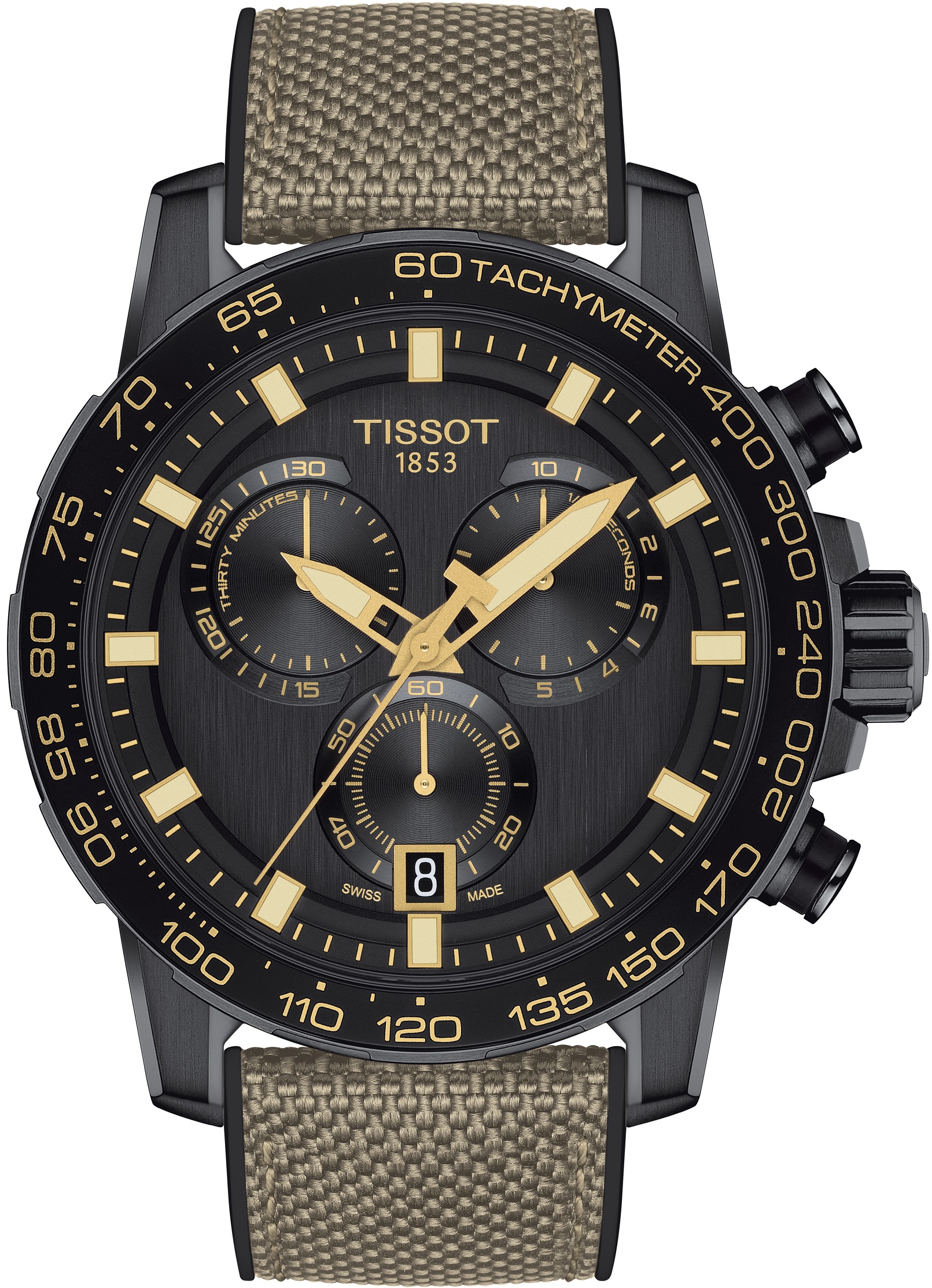TISSOT Supersport Chronograph 45.5mm Black Stainless Steel Beige Fabric Strap T125.617.37.051.01 - 