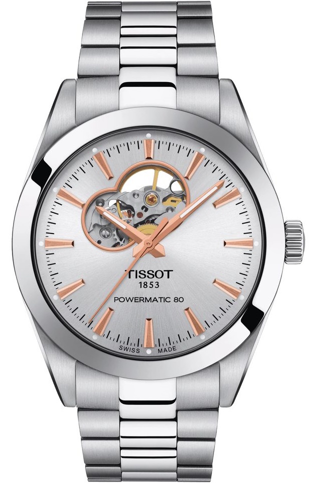 TISSOT Gentleman Powermatic 80 Open Heart Silver Dial 40mm Silver Stainless Steel Bracelet T127.407.11.031.01 - 