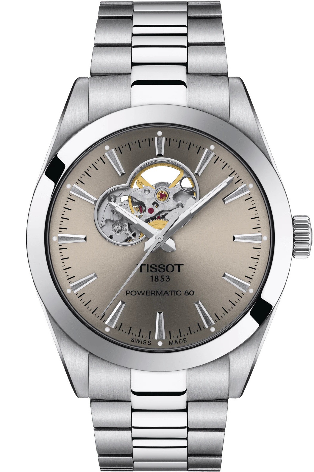 TISSOT Gentleman Powermatic 80 Open Heart Rhodium Dial 40mm Silver Stainless Steel Bracelet T127.407.11.081.00 - 