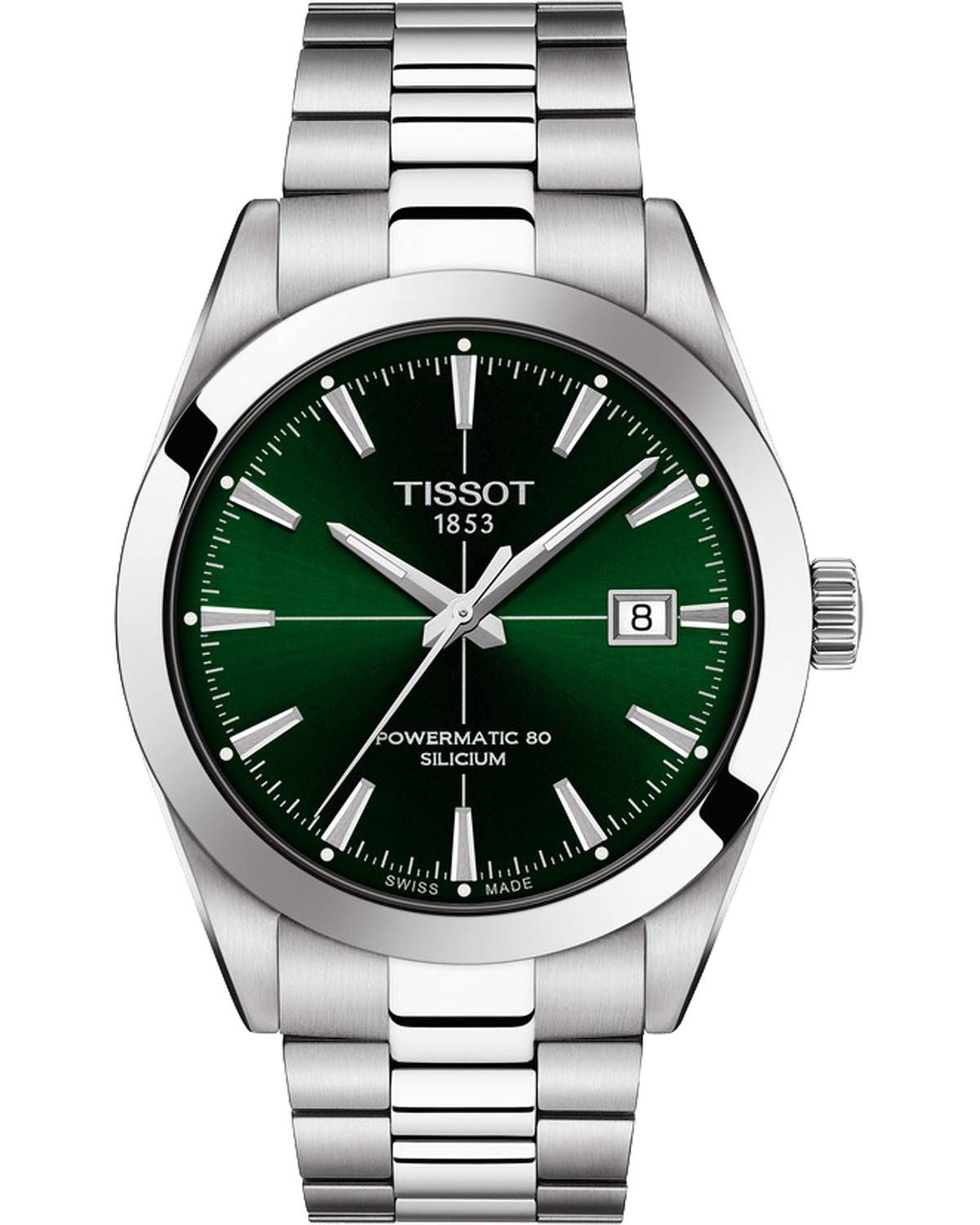TISSOT Gentleman Powermatic 80 Silicium Green Dial 40mm Silver Stainless Steel Bracelet T127.407.11.091.01 - 