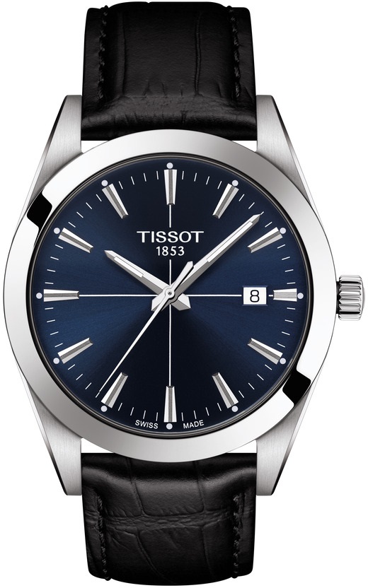 TISSOT Gentleman 40mm Silver Stainless Steel Black Leather Strap T127.410.16.041.01 - 