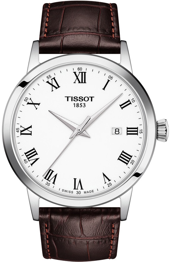 TISSOT Classic Dream White Dial 42mm Silver Stainless Steel Brown Leather Strap T129.410.16.013.00 - 