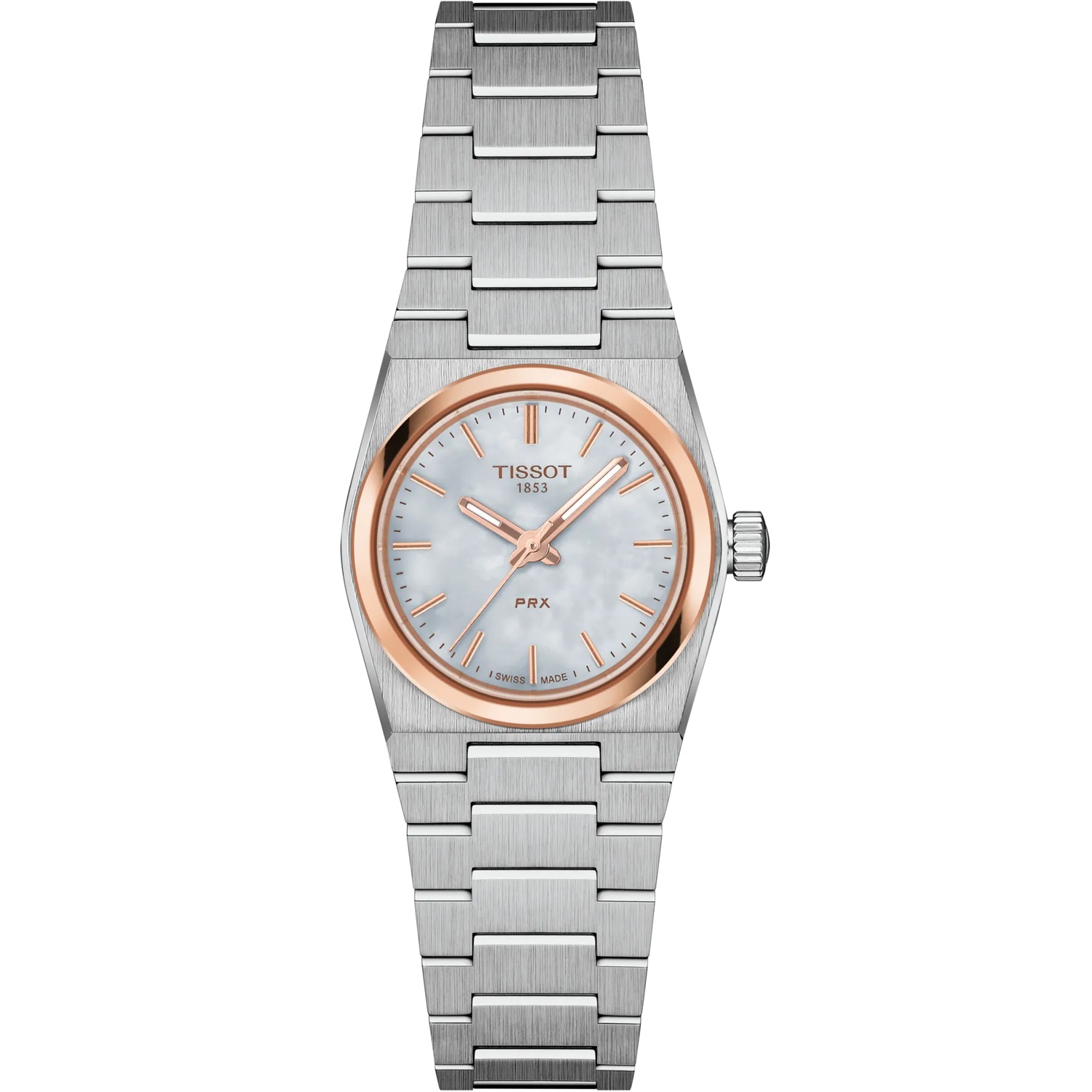 TISSOT PRX 25 Quartz White Pearl Dial 25mm Two Tone Rose Gold & Silver Stainless Steel Bracelet T137.010.21.111.00 - 