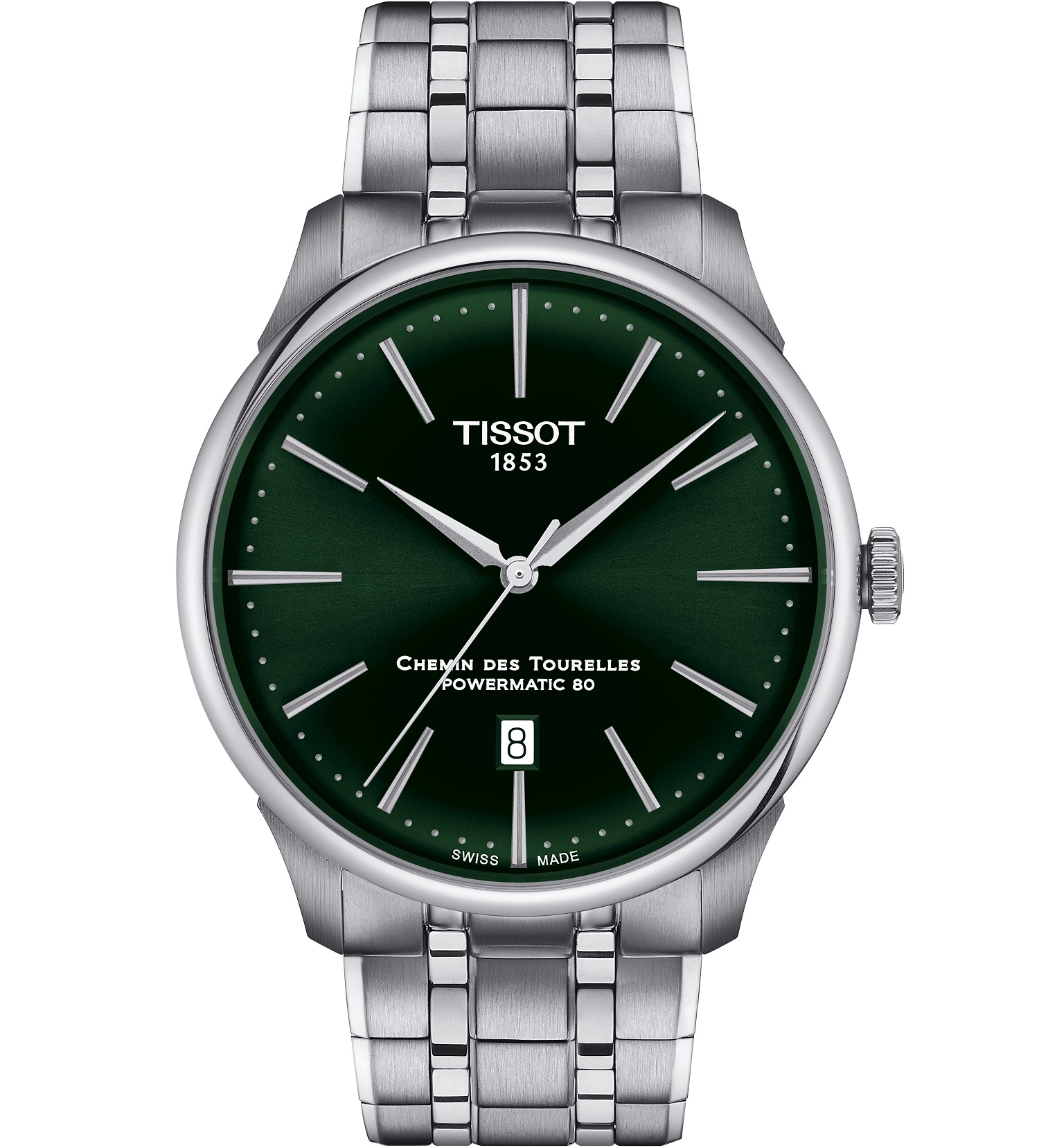 TISSOT Chemin Des Tourelles Powermatic 80 Green Dial 42mm Silver Stainless Steel Bracelet T139.407.11.091.00 - 
