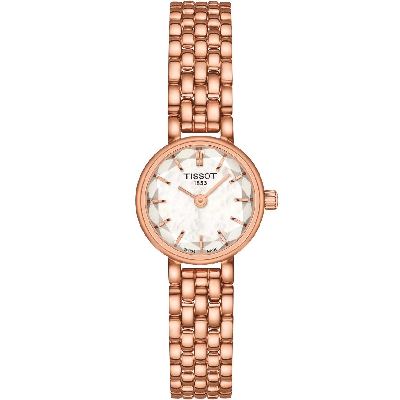TISSOT Lovely Round White Pearl Dial 19.5mm Rose Gold Stainless Steel Bracelet T140.009.33.111.00 - 