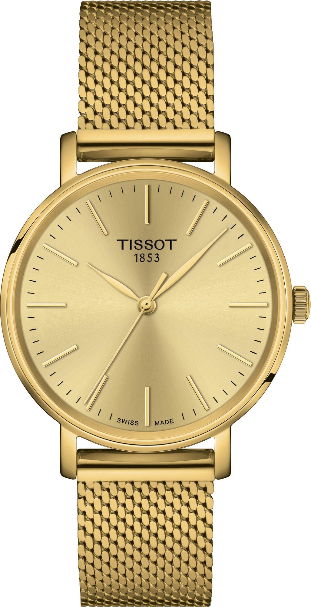 TISSOT Everytime Gold Dial 34mm Gold Stainless Steel Mesh Bracelet T143.210.33.021.00 - 
