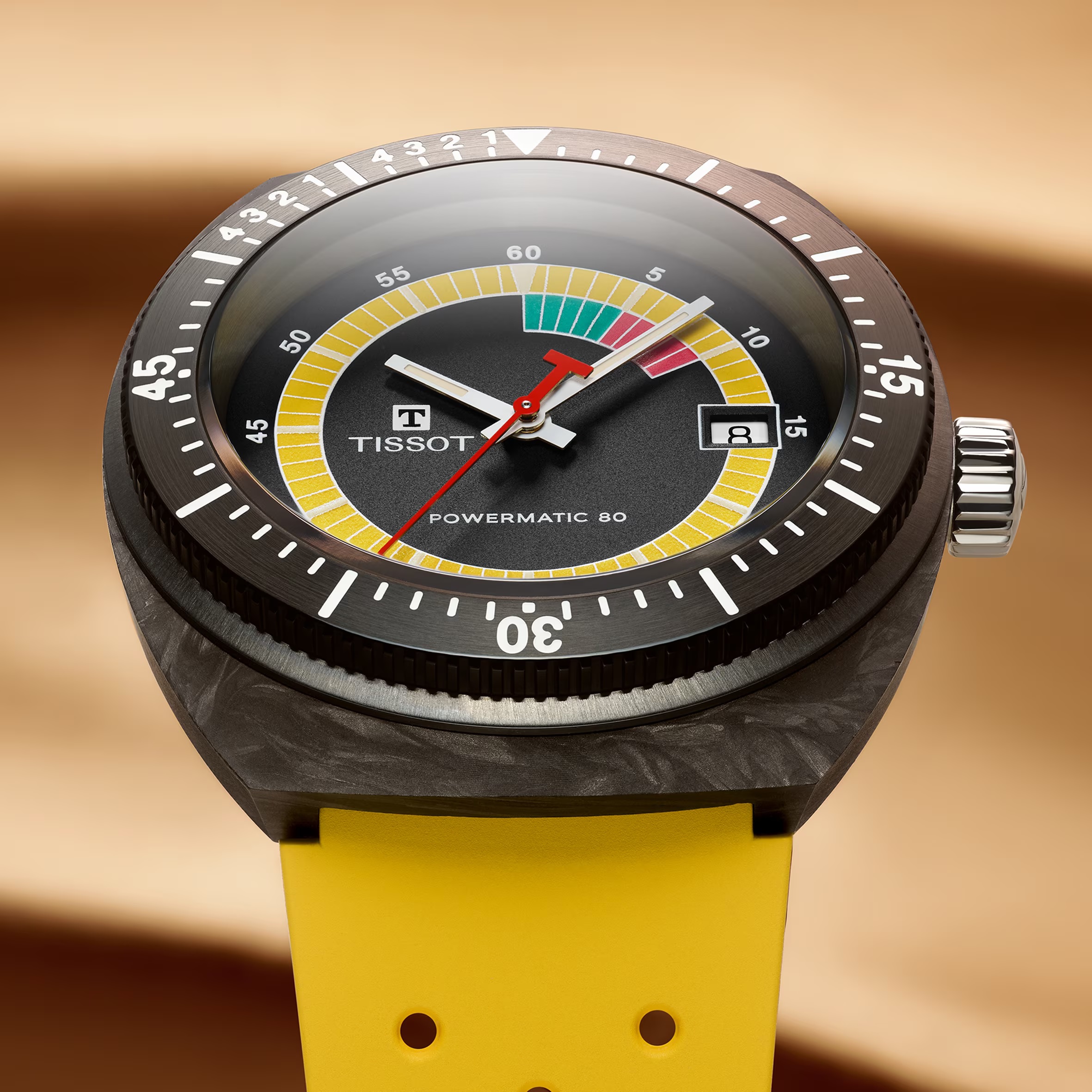TISSOT Sideral S Powermatic 80 41mm Yellow Rubber Strap T145.407.97.057.00 - 6